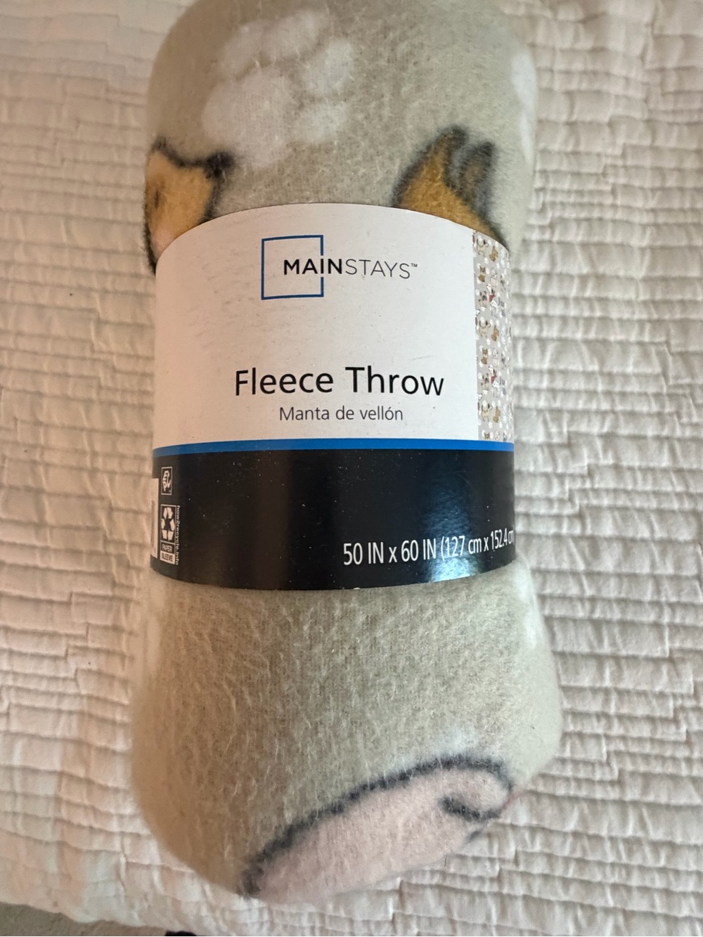 Mainstays Fleece Throw in Light Gray with Yellow Accents
